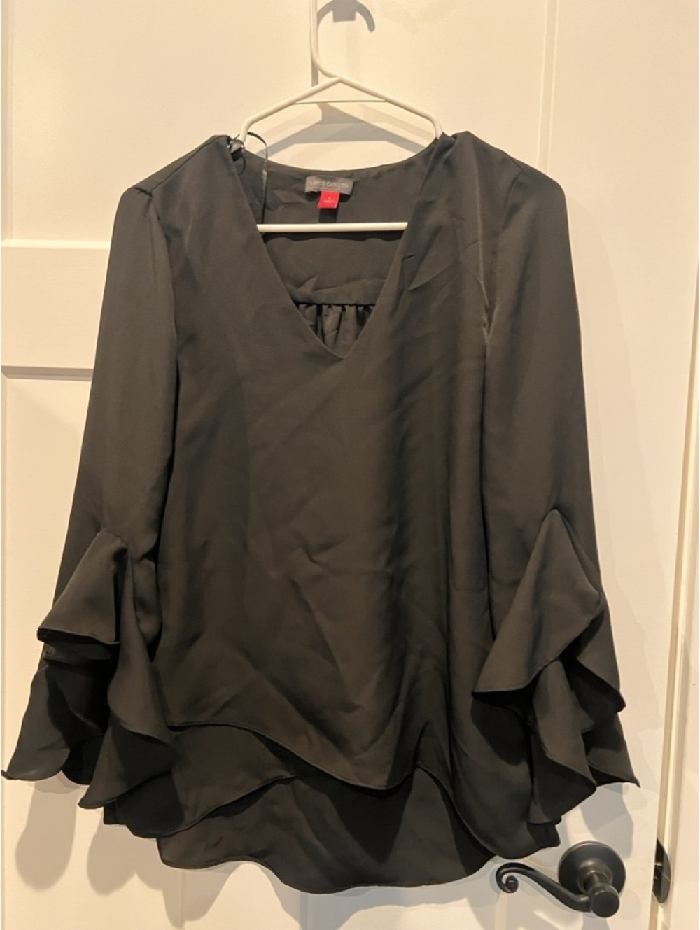 Vince Camuto Womens S Charcoal Black Layered Bell Sleeve Blouse Top